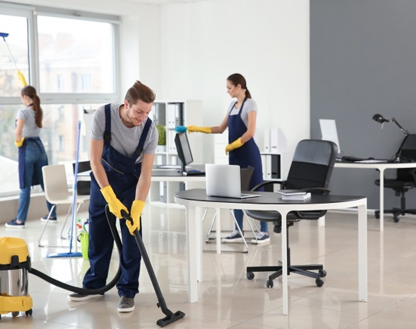 cleaning an office in cleveland the team at CLE Deep Cleaning Services LLC hard at work
